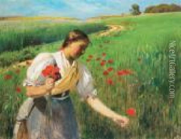 On The Field With Poppies Oil Painting - Paul Von Szinyei-Merse