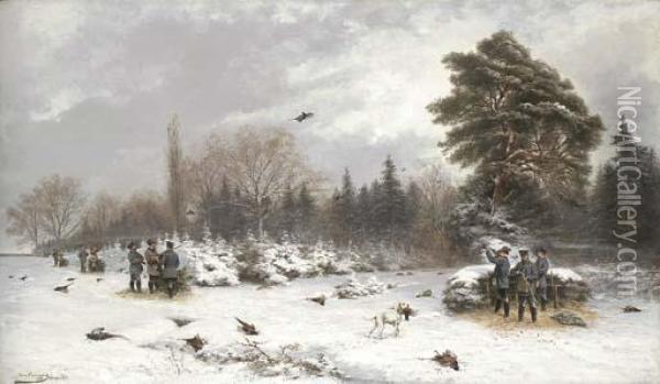 The Regent Of Bavaria And His Entourage Shooting Pheasants Oil Painting - Max Correggio