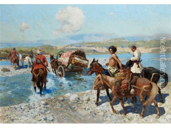 Kosakenreiter Oil Painting - Franz Roubaud