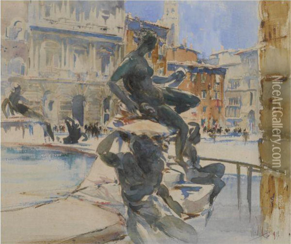 The Fountain, Florence Oil Painting - William Walcot
