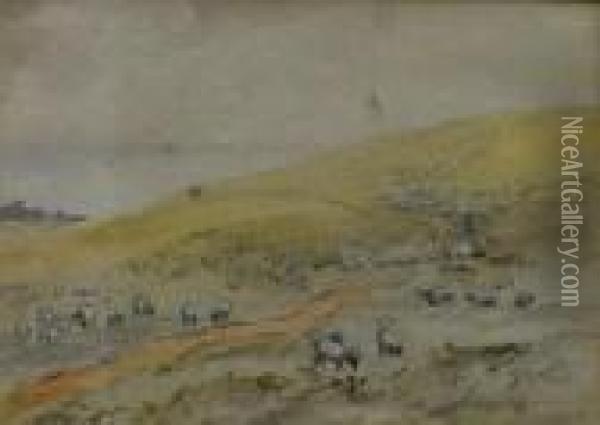 View On The Downs, Brighton Oil Painting - James Baker Pyne