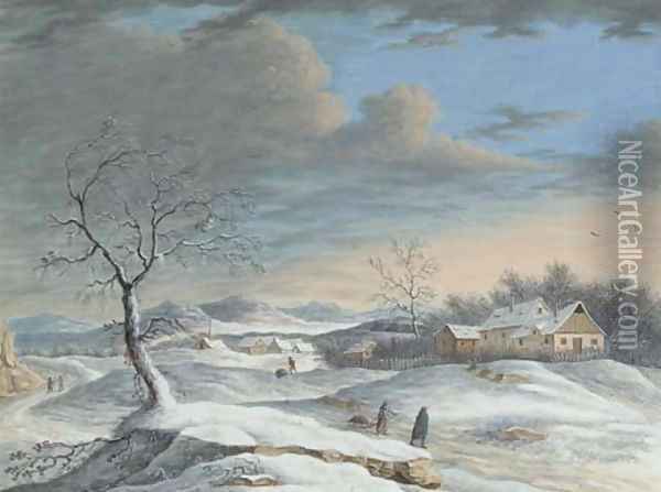Collecting wood on a winter's day Oil Painting - Louis Nicolael van Blarenberghe