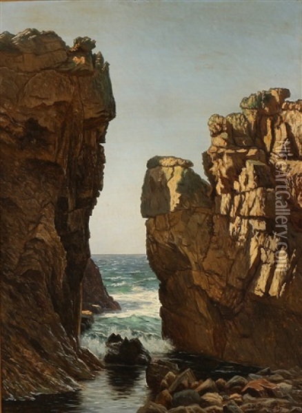 Randklove Cliffs On Bornholm Oil Painting - Johannes Herman Brandt