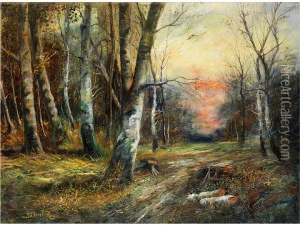 Blick In Die Schneise Eines Birkenwaldes Im Abendlicht Oil Painting - Rezso Balint