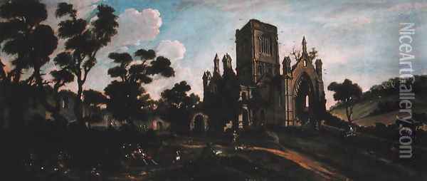 South View of Kirkstall Abbey c.1738 Oil Painting - Johann Baptiste Bouttats