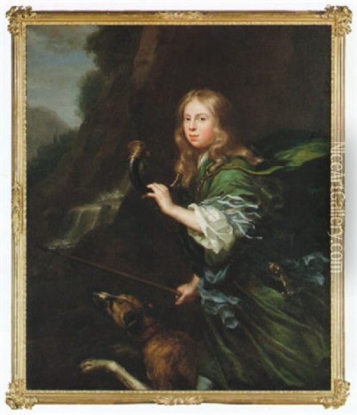 Diana Med Jakthund I Landskap Oil Painting - David Klocker Von Ehrenstrahl