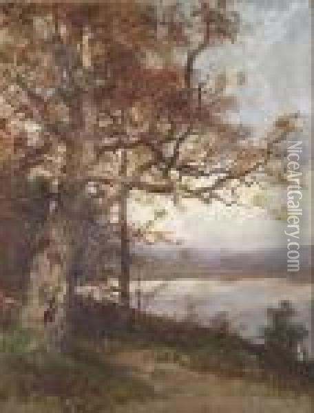 Lakeside View With Large Tree Oil Painting - John Joseph Enneking