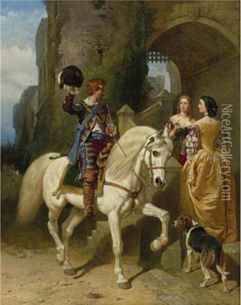 A Cavalier's Visit Oil Painting - John Frederick Herring Snr