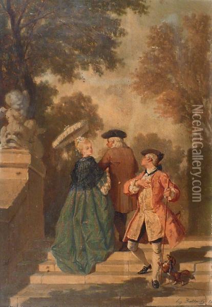 Unescalier De Versailles En 1723 Oil Painting - Eugene Battaille