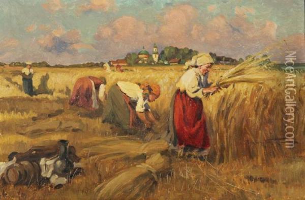 Harvesting Oil Painting - Aleksander Vladimirovich Makovskii