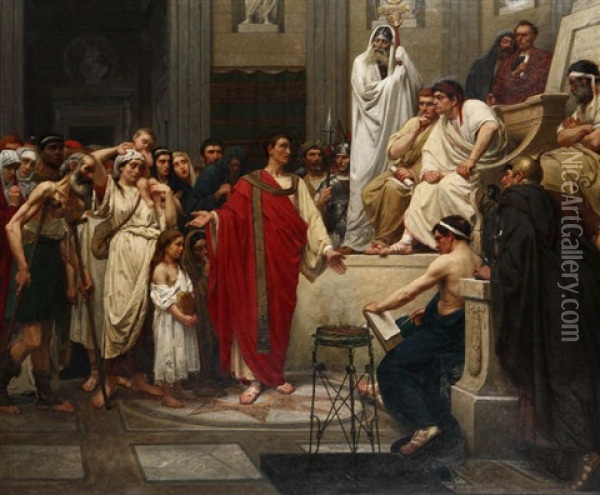 Scene Historique Avec Saint Pierre Devant Neron (?) Oil Painting - Eugene Siberdt