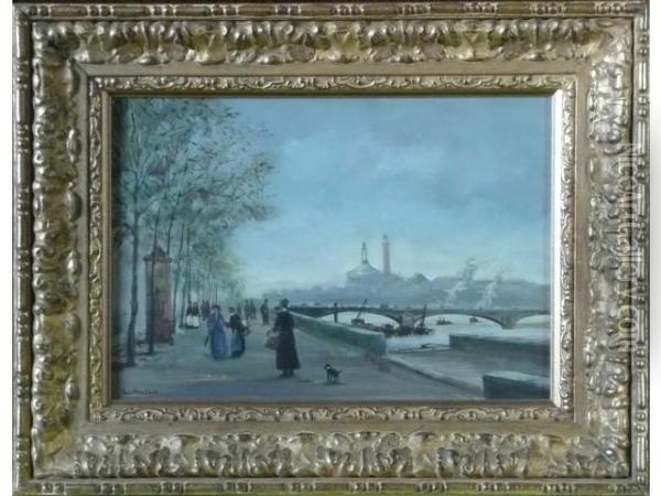 Paris, Les Quais Et La Seine. Oil Painting - Paris Bordone