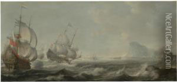 The Battle Of Gibraltar Oil Painting - Simon De Vlieger