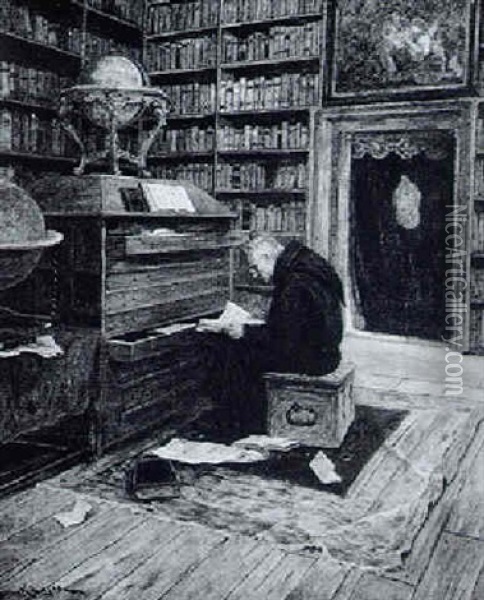 Studierender Monch In Der Bibliothek Oil Painting - Lajos Bruck