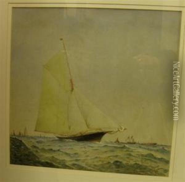 Sailing Ship In Full Sailsigned And Dated 88 H:22 W:22 In. Oil Painting - Barlow Moore