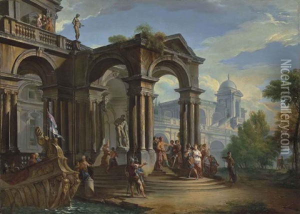 The Arrival Of Paris And Helen At Troy Oil Painting - Giovanni Paolo Panini