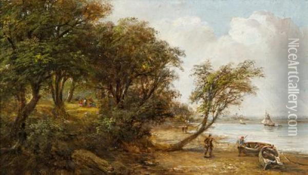 A Scene On The Orwell, Possibly Nacton Foreshore Oil Painting - Robert Burrows