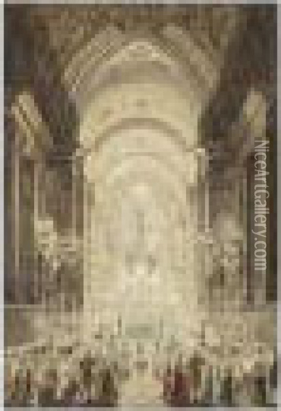 La Chapelle Pauline Au Vatican Illuminee Oil Painting - Louis Jean Desprez
