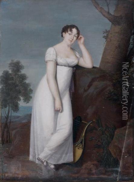Portrait De Femme Dans Un Paysage Oil Painting - Dechateaubourg
