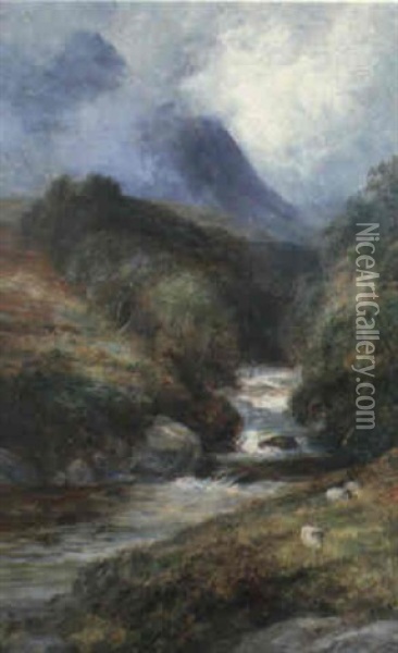 A Highland River In Spate Oil Painting - John MacWhirter