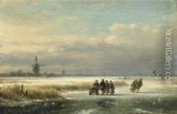 Skaters On The Ice Oil Painting - Lodewijk Johannes Kleijn