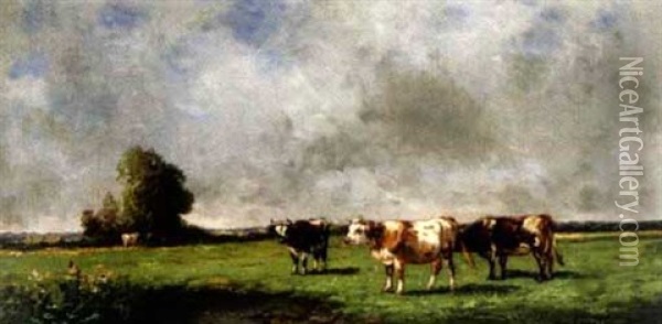 Cows In A Field Oil Painting - Alfred-Eugene Capelle
