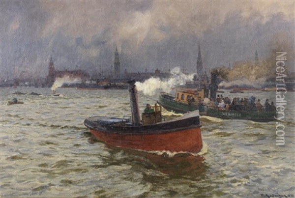 Heranziehendes Wetter Im Hamburger Hafen Oil Painting - Friedrich Kallmorgen