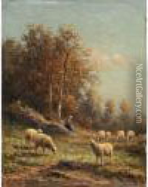 Bergere Et Moutons Aupaturage Oil Painting - Jean-Ferdinand Chaigneau