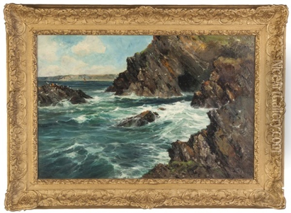 The Rugged Cliffs Of Cornwall Oil Painting - Reginald Smith