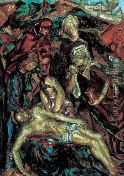 Deposition from the Cross 1912 14 Oil Painting - Tibor Duray