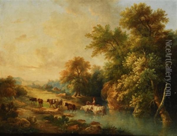 Vaquero Atravesando Un Rio Oil Painting - Lluis Rigalt Farriols