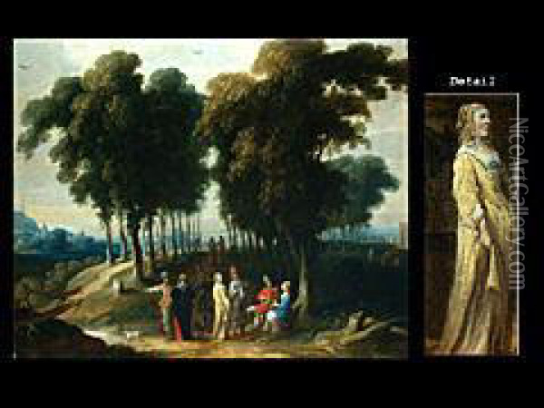 Gesellschaft Im Wald Oil Painting - Cornelis de Wael