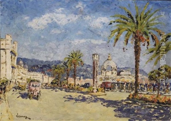 Vue De La Promenade Des Anglais Et Du Casino, Nice Oil Painting - Francois Joseph Vernay