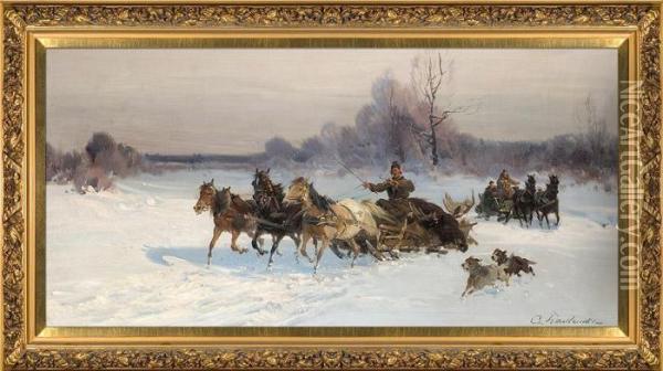 Snowy Joyride Oil Painting - Ignacy (Czeslaw Wasilewski) Zygmuntowicz