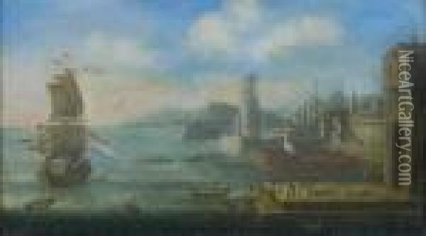 Navires Et Galere Dans Un Port Oil Painting - Orazio Grevenbroeck