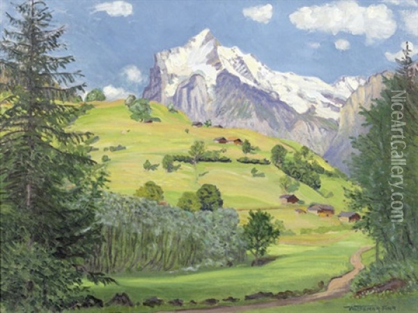 Sommerliche Alpenpartie Mit Wetterhorn Oil Painting - Waldemar Theophil Fink