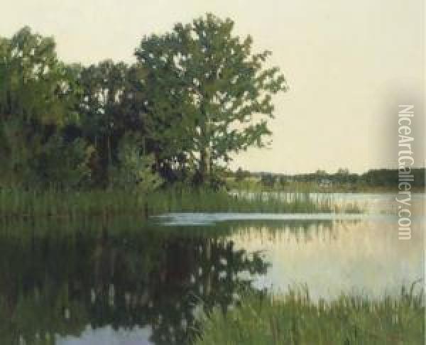 A View On The Lake Oil Painting - Stefan Plater-Zyberk