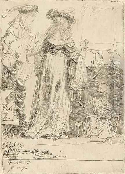 Death appearing to a wedded Couple from an open Grave 2 Oil Painting - Rembrandt Van Rijn