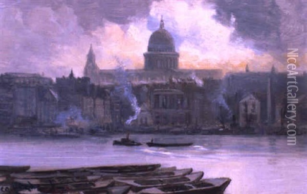 St. Paul's From The River Oil Painting - George Hyde Pownall