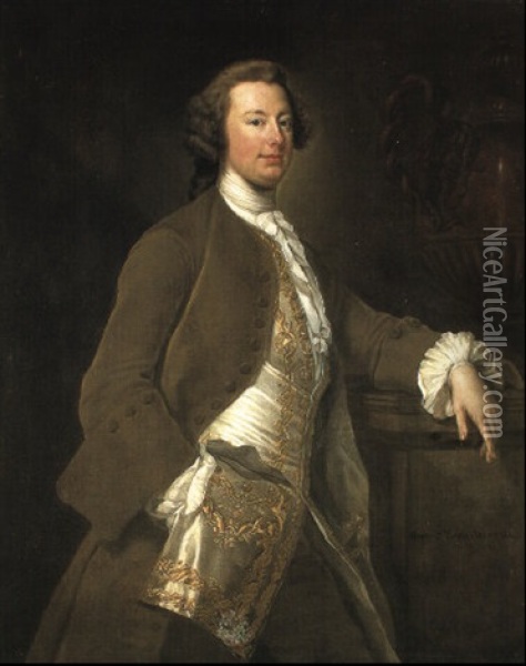 Portrait Of Henry, 7th Lord Arundell Of Wardour In Green Coat Oil Painting - George Knapton
