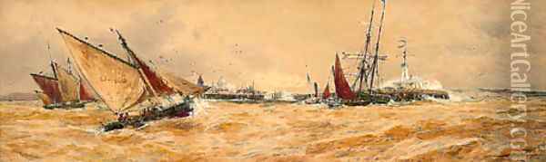 A blustery day off the harbour mouth, Boulogne Oil Painting - Thomas Bush Hardy