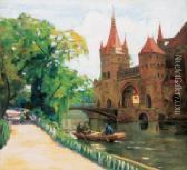 Boating On The Lake Of The City Park Oil Painting - Erno Ernest Voros Von Bel