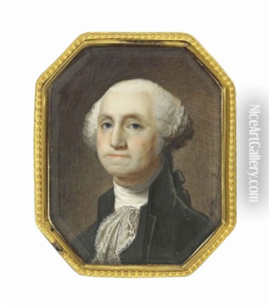 George Washington, In Black Coat And Waistcoat, White Stock And Frilled White Cravat, Powdered Hair Worn En Queue Oil Painting - Orest Issaakowitch Timaschewskji