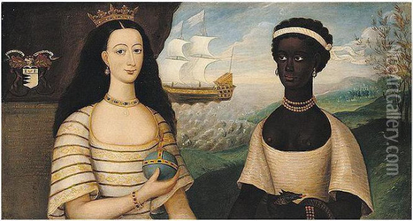 Portrait Of The Princess Of Zanzibar With An African Attendant Oil Painting - Walter Frier