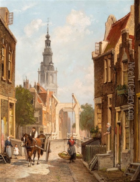 Amsterdam, Bij De Zuiderkerk Oil Painting - Cornelis Christaan Dommersen