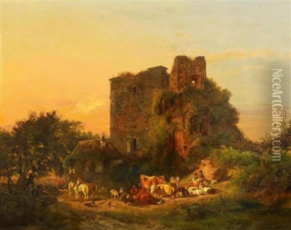 Romantische Ruinenlandschaft Mit Hirten Oil Painting - Karl Ludwig Seeger
