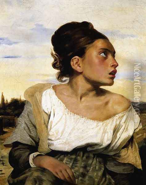 Girl Seated in a Cemetery 1824 Oil Painting - Eugene Delacroix