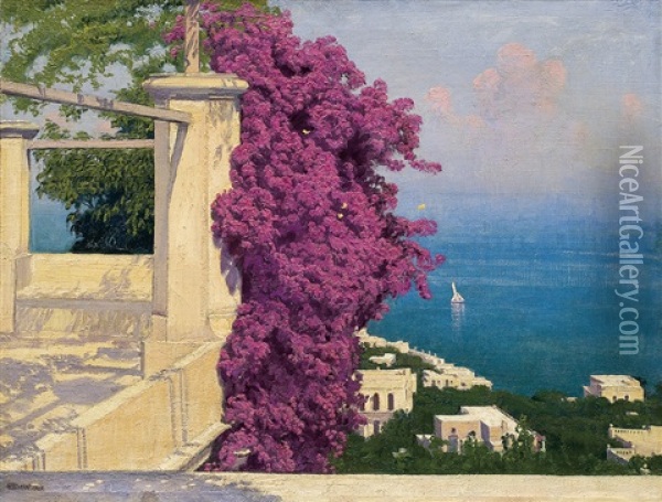 Bugenwilla, Capri Oil Painting - Edward Okun