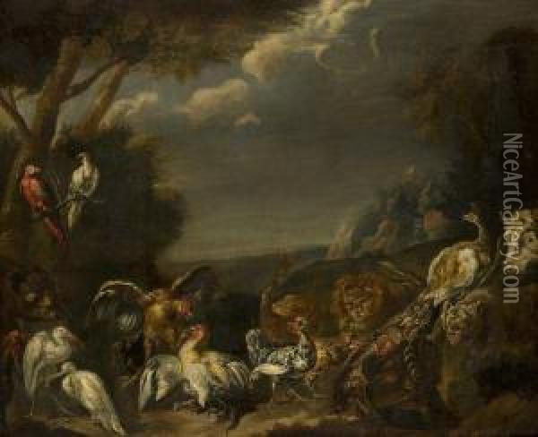 Volatiles Et Animaux Dans Un Paysage Oil Painting - David de Coninck