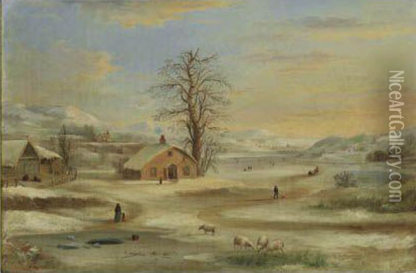 Winter Landscape Oil Painting - Robert Scott Duncanson